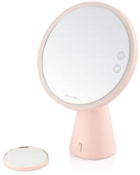 Beautifly Oglinda cosmetica iluminata Smart Moon LED, Marire 10x, Lumina calda / neutra / rece, Luminozitate reglabila, Difuzor Bluetooth, Roz (Smart Moon LED Cosmetic)