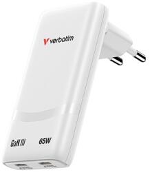 Verbatim 32355, Fold , n, Go, GaN зарядно устройство за мрежа 2 USB-C PD 3.0, бял 65W, твърда вилка на ЕС (32355)