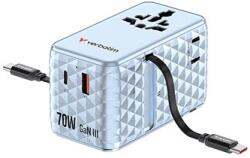 Verbatim 30187, Универсален адаптер за пътуване Charge , n, Travel 1x USB-C, 1X USB-A + 2x интегриран кабел USB-C, син 70 W (30187)