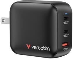 Verbatim 32230, Mini GaN зарядно устройство за мрежа 2 x USB-CR PD 100W a 1 x USB-A QC 3.0, сив, 100 W, сменяеми вилки C, G, A (32230)