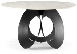  Elegáns Márvány Étkezőasztal - Fehér Asztallap, Fekete Fém Láb (PARMTBXXMLEGLDI)