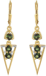  Arannyal Bevont Ezüst Fülbevaló Zöld Turmalinnal és Természetes Cirkónnal, PCY10870