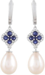 Ezüst Fülbevaló Thai Zafírral és Fehér Édesvízi Kagylógyönggyel, PCY11578