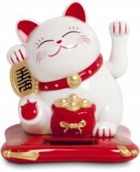 100 Japán szerencse cica Maneki Neko napelemes figura, fehér 10, 5cm (8715226951792)