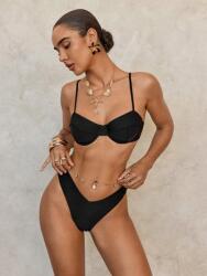 Shein Fekete Merevítős Fürdőruha Felső (80C)