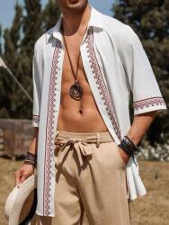  Manfinity Krémszínű Nyomott Mintás Ing (M)