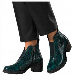 Casu Bőr Női Bokacsizma Zöld Divatos Lakkozott Kígyó Mintás 40-es (7104260000404)