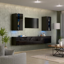 Intenso Concept-21 nappali faliszekrény sor - 240 cm (magasfényű fekete) - miniwebshop