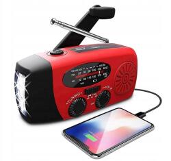  Vészhelyzeti Rádió, hajtókar, powerbank, USB, napelem, SOS, zseblámpa (JQ143)