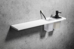 SAPHO ABELINE rockstone polc 800x12x100 mm pohárral és szappanadagolóval, matt fehér / fekete AE802-0101-03 (AE802-0101-03)