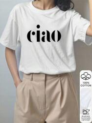 Shein Krémszínű Pamut Póló Mintával (L)