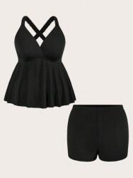 Shein Fekete Bordázott Tankini (56)