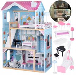 Jokomisiada Fából Készült Hatalmas babaház 3 Emeletes Bútor Led Világítás Ajándék (ZA5457)