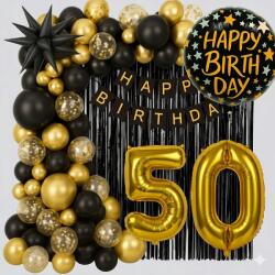  Lufi Dekoráció Fekete-arany Ötvenedik Születésnapra Függöny Girland (DEKORACJA BALONOWA CZARNO ZŁOTA PIĘĆDZIESIĄTK)