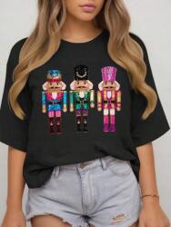 Shein Fekete Karácsonyi Mintás Póló (L)