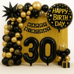 Lufi Dekoráció Fekete-arany Harmincas Születésnap Függöny Girland (DEKORACJA BALONOWA CZARNO ZŁOTA NA TRZYDZIEST)