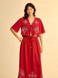 Shein Piros Hímzett Felső (L)