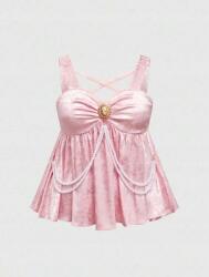 Shein Rózsaszín Felső Gyöngy Mintás Bross (4XL)