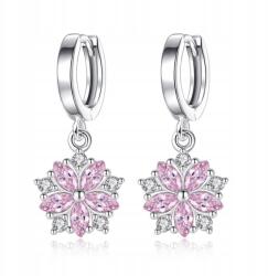  Női fülbevaló rózsaszín szirmokkal, S925 ezüst, 5A cirkónia, fehérarany