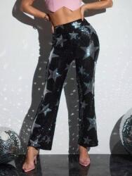 Shein Fekete Flitteres Mintás Nadrág (L)