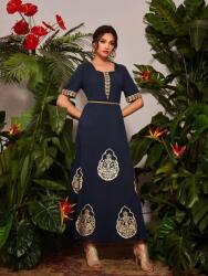 Shein Sötétkék Ruha Hímzett Nyomott Mintával (s) (580511)