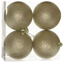  Karácsonyfadísz gömb, arany színű, glitteres, csillámos felületű, 10cm 4db