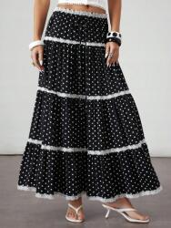 Romwe Fekete Pöttyös Mintás Szoknya (xs)