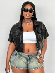 Shein Fekete Bőrutánzatú Rövid Ujjú Ing (4XL)