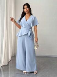 Shein Kék Nadrág Szett Blúz Öv (2XL)