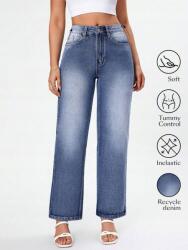 Shein Kék Egyenes Farmernadrág (32) (579921)