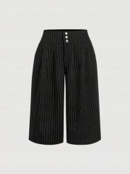 Shein Fekete Csíkos Bermuda Rövidnadrág (3XL)