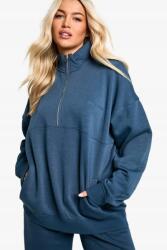 Boohoo Klasszikus Kék Oversize Cipzáras Pulóver Dekoratív Hímzéssel Boohoo Xs