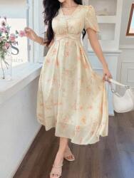 Shein Bézs Virágos MIDI Ruha (L)