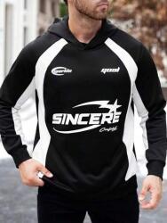  Manfinity Fekete Pulóver Kapucnival, Nyomott Mintával (4XL)