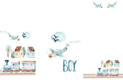 Takoy Panel babazsákra vízálló poliészter 150x105 vonatok trains fehér