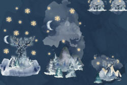 Takoy Panel babazsákra vízálló poliészter 150x105 minta téli szarvas sötétkék