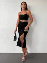 Shein Fekete Csíkos Kivágású Szoknya (L)