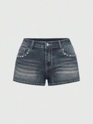 Romwe Sötétkék Díszített Farmer Rövidnadrág (1XL)