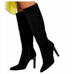 Casu Fekete Női Magassarkú Bakancs Elegáns Térdig érő Orr Spicc R 38 (G22WX20/B)