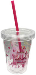  Pohár Műanyag Csavaros Tetővel és Szívószállal Áttetsző 440ml - Hercegnő