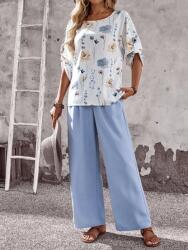 Shein Egyszerű Kétrészes Mintás Szett (L)