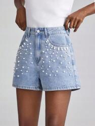 Shein Kék Farmer Díszített Rövidnadrág (28)
