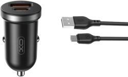 XO CC56 autós töltő szett 35W USB és USB-C smart autós gyorstöltő microUSB kábellel fekete