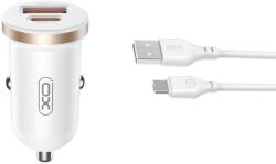 XO CC56 autós töltő szett 35W USB és USB-C smart autós gyorstöltő microUSB kábellel fehér