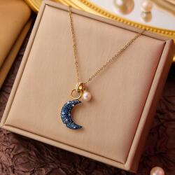  Nyaklánc Félhold Alakú Medállal, Kristályokkal És Gyöngyökkel