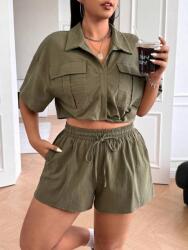 Emery Rose Olivazöld Rövidnadrág Szett Ing (2XL)