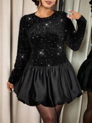 Shein Fekete Flitteres Mini Ruha (0XL)