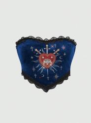 Romwe Sötétkék Velúr Felső Hímzéssel (M)