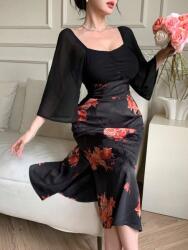 Dazy Fekete MIDI Mintás Ruha (XL)