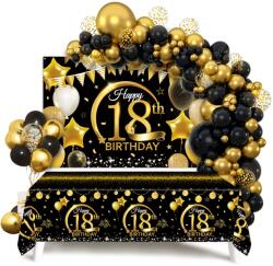 Balonowy Świat Lufi Dekoráció Fekete-arany Tizennyolcadik Születésnap Függöny Girland